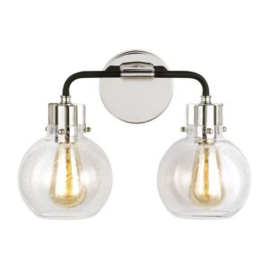 Clara 2-Light Bathroom Vanity Light in Polished Nickel with Textured Black