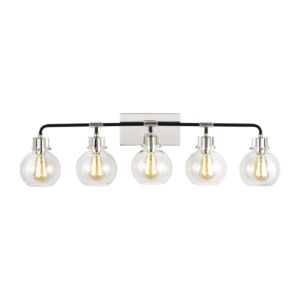 Clara 5-Light Bathroom Vanity Light in Polished Nickel with Textured Black