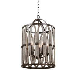 Belmont Five Light Outdoor Foyer Pendant in Florence Gold by Kalco