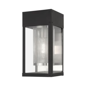 Franklin 1-Light Outdoor Wall Lantern in Black w with Brushed Nickel Stainless Steel