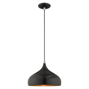 Amador 1-Light Mini Pendant in Shiny Black w with Polished Chromes