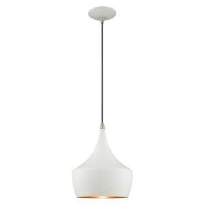 Waldorf 1-Light Mini Pendant in White w with Brushed Nickels