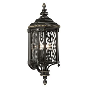 The Great Outdoors Bexley Manor 4 Light 32 Inch Outdoor Wall Light in Black with Gold Highlights