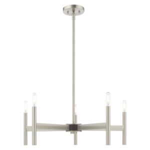 Copenhagen 5-Light Chandelier in Brushed Nickel w with Bronzes