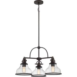 Grant Three Light Chandelier in Palladian Bronze by Quoizel