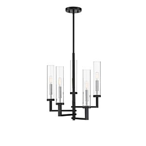 Folsom Five Light Chandelier in Matte Blackith Polished Chrome Accents by Savoy House