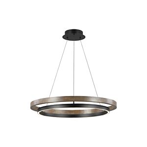 Grace 1-Light LED Chandelier in Matte Black with Weathered Oak Wood