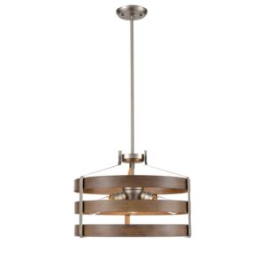 Fort Garry 3-Light Pendant in Buffed Nickel and Barnwood