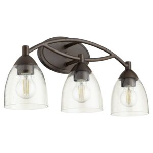 Barkley 3-Light Bathroom Vanity Light in Oiled Bronze w with Clear/Seeded