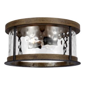 Angelo 2-Light Flush Mount in Distressed Weathered Oak with Slate Grey Metal