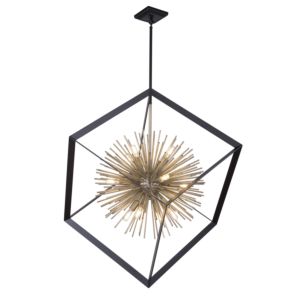 Artcraft Sunburst 12-Light Chandelier in Matte Black & Satin Brass