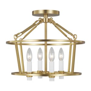 Marston Four Light Flush Mount in Burnished Brass by Visual Comfort Studio