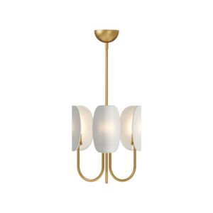 Seno Three Light Chandelier in Aged Gold White Cotton Fabric by Alora