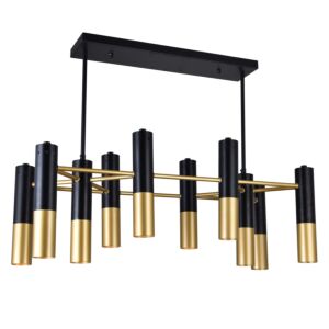 CWI Lighting Anem 10 Light Down Chandelier with Matte Black & Satin Gold finish