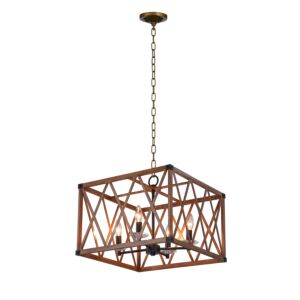 CWI Marini 4 Light Chandelier With Wood Grain Brown Finish