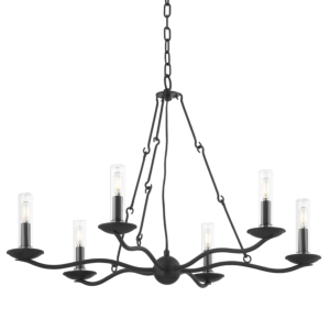 Sawyer Six Light Outdoor Chandelier in Forged Iron by Troy Lighting