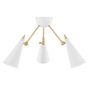 Moxie Three Light Semi Flush Mount in Aged BrassSoft Off White by Mitzi