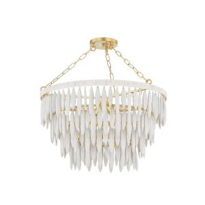 Tiffany Four Light Chandelier in Aged BrassTextured Cream by Mitzi