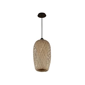 Tulum One Light Pendant in Bamboo Wicker And Black by Avenue Lighting