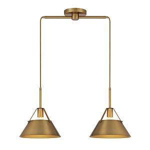  Two Light Chandelier in Natural Brass by Meridian