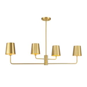 4-Light  Linear Chandelier in Natural Brass