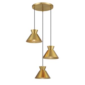 3-Light  Multi-Point Chandelier in Natural Brass