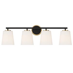  Four Light Bathroom Vanity in Matte Black and Natural Brass by Meridian