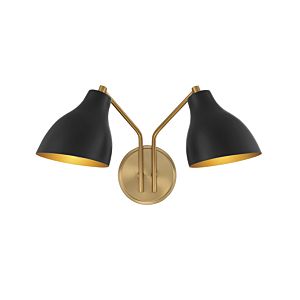  Two Light Wall Sconce in Matte Blackith Natural Brass by Meridian