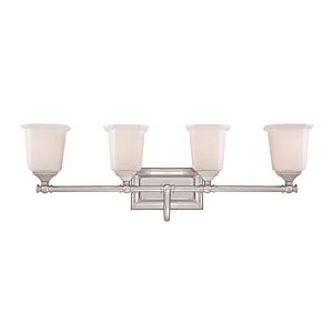 Nicholas Four Light Bath Fixture in Brushed Nickel by Quoizel