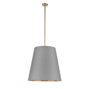 Calor Three Light Pendant in Gray Linen With Gold Parchment Vintage Brass by Alora