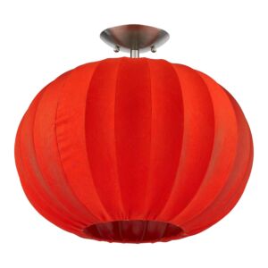 Shanghai 1-Light Brushed Nickel Pendant With Sheer Red Ribbon Shade