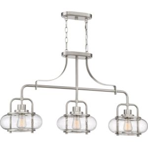 Trilogy Three Light Island Chandelier in Brushed Nickel by Quoizel