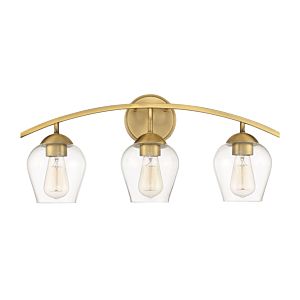 Mbath Three Light Bathroom Vanity Light in Natural Brass by Meridian