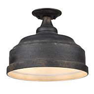 Keating Three Light Semi Flush Mount in Antique Black Iron by Golden