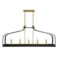 Sheffield Five Light Linear Chandelier in Matte Blackith Warm Brass Accents by Savoy House