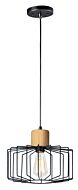 Bjorn 1-Light Pendant in Black with Natural Wood