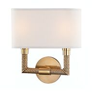 Hudson Valley Dubois 2 Light 13 Inch Wall Sconce in Aged Brass