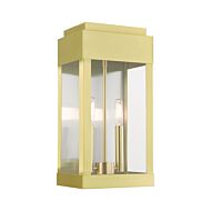 York 2-Light Outdoor Wall Lantern in Satin Brass w with Brushed Nickel Stainless Steel