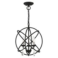Aria 3-Light Convertible Chandelier with Semi-Flush in Black w/ Satin Nickels