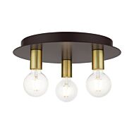 Hillview 3-Light Flush Mount in Bronze w with Satin Brasss