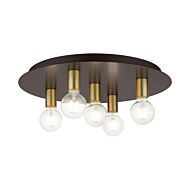 Hillview 5-Light Flush Mount in Bronze w with Satin Brasss