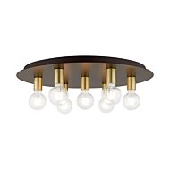 Hillview 7-Light Flush Mount in Bronze w with Satin Brasss