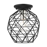 Geometrix 1-Light Flush Mount in Black w with Brushed Nickels