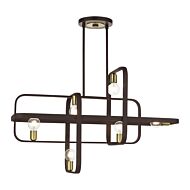 Bergamo 6-Light Linear Chandelier in Bronze w with Antique Brasss