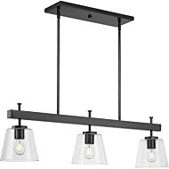 Saffert 3-Light Linear Island Chandelier in Matte Black