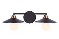 Isaac 2-Light Bathroom Vanity Light in Flat Black with Satin Brass