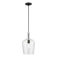 Avery 1-Light Pendant in Black w with Brushed Nickel