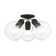 Downtown 3-Light Semi-Flush Mount in Black w with Brushed Nickel