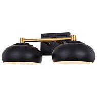 Belmont 2-Light Bathroom Vanity Light in Matte Black and Satin Brass