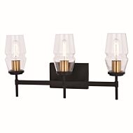 Warren 3-Light Bathroom Vanity Light in Matte Black and Brushed Brass